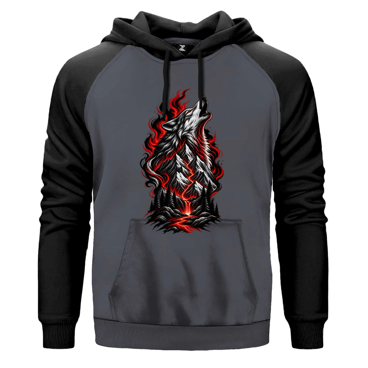 Ateş Dağları Bozkurdu Renkli Reglan Kol Sweatshirt Kapşonlu