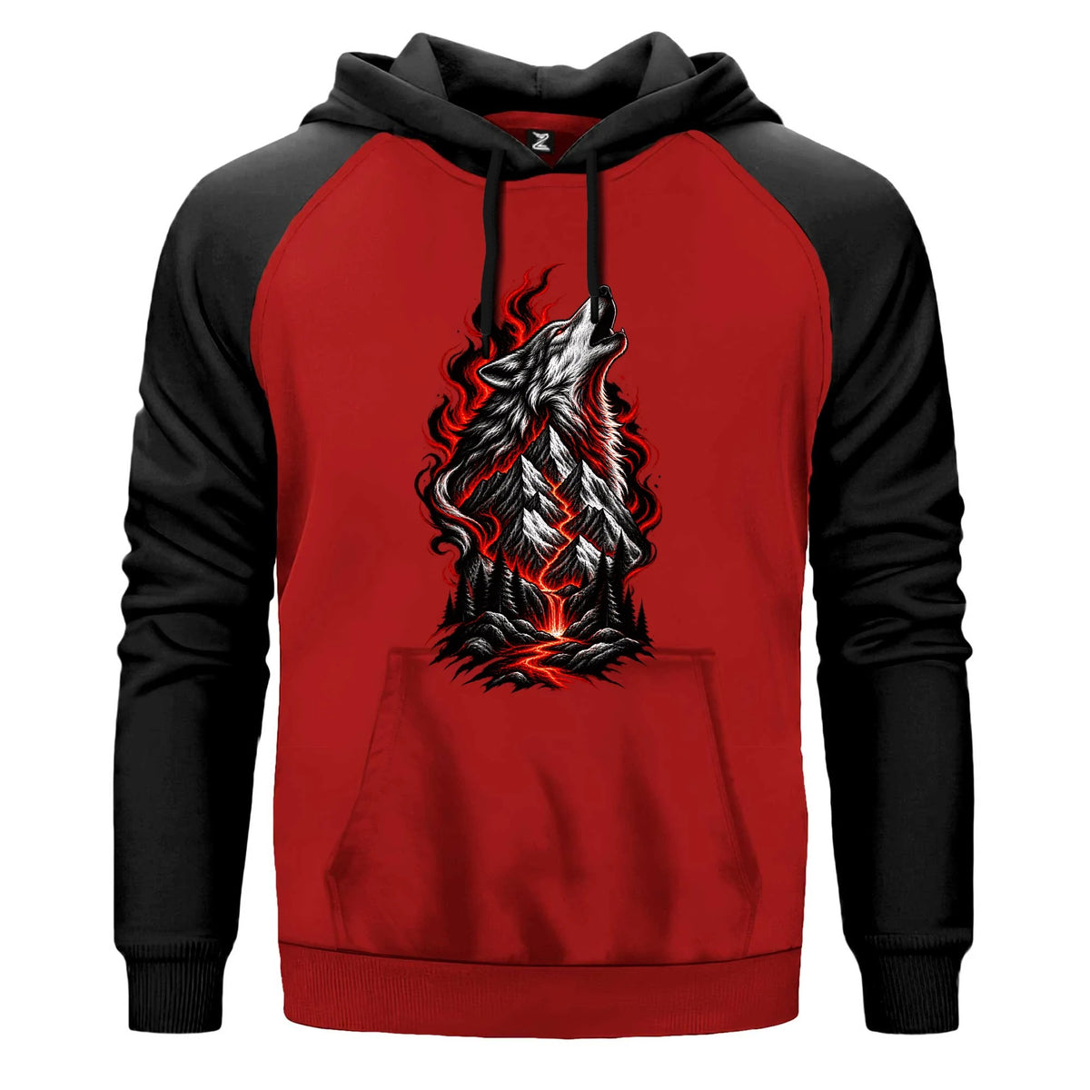 Ateş Dağları Bozkurdu Renkli Reglan Kol Sweatshirt Kapşonlu