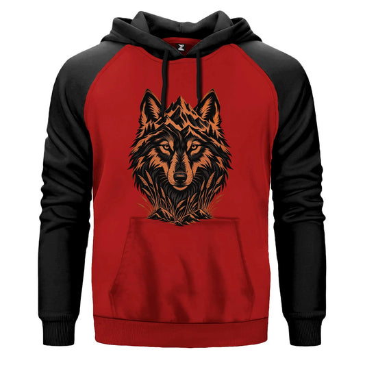 Bakır Dağ Bozkurdu Renkli Reglan Kol Sweatshirt Kapşonlu