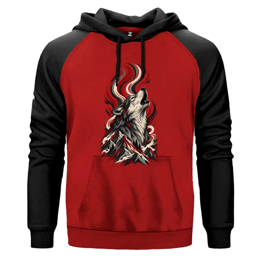 Dağlara Uluyan Bozkurt Renkli Reglan Kol Sweatshirt Kapşonlu