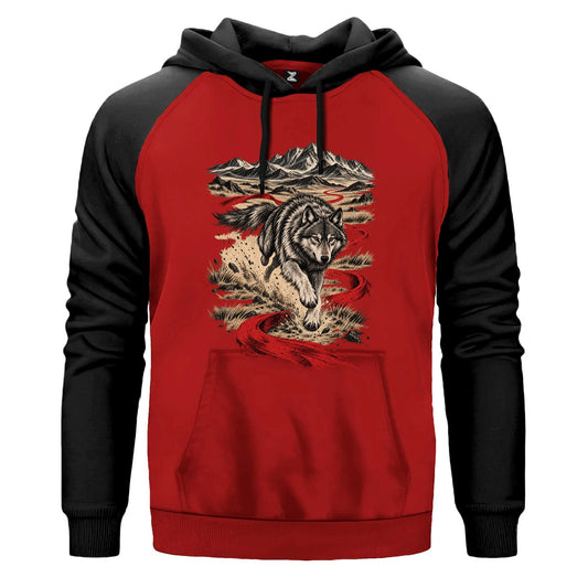 Kızıl Yol Bozkurdu Renkli Reglan Kol Sweatshirt Kapşonlu