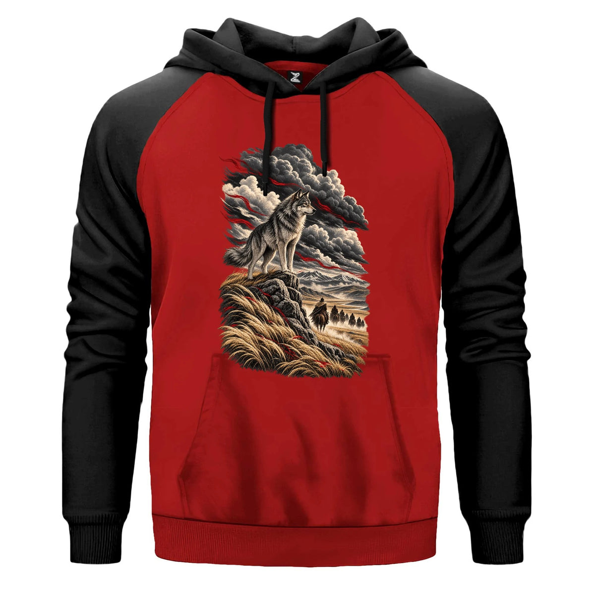 Bozkır Yolculuğu Gözcüsü Bozkurt Renkli Reglan Kol Sweatshirt Kapşonlu