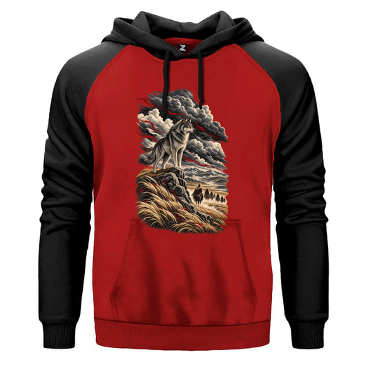Bozkır Yolculuğu Gözcüsü Bozkurt Renkli Reglan Kol Sweatshirt Kapşonlu