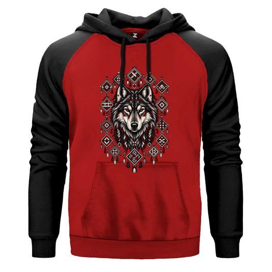 Motifli Muhafız Bozkurt Renkli Reglan Kol Sweatshirt Kapşonlu