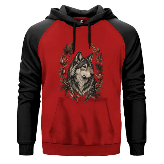 Lale Bahçesi Bozkurt Renkli Reglan Kol Sweatshirt Kapşonlu