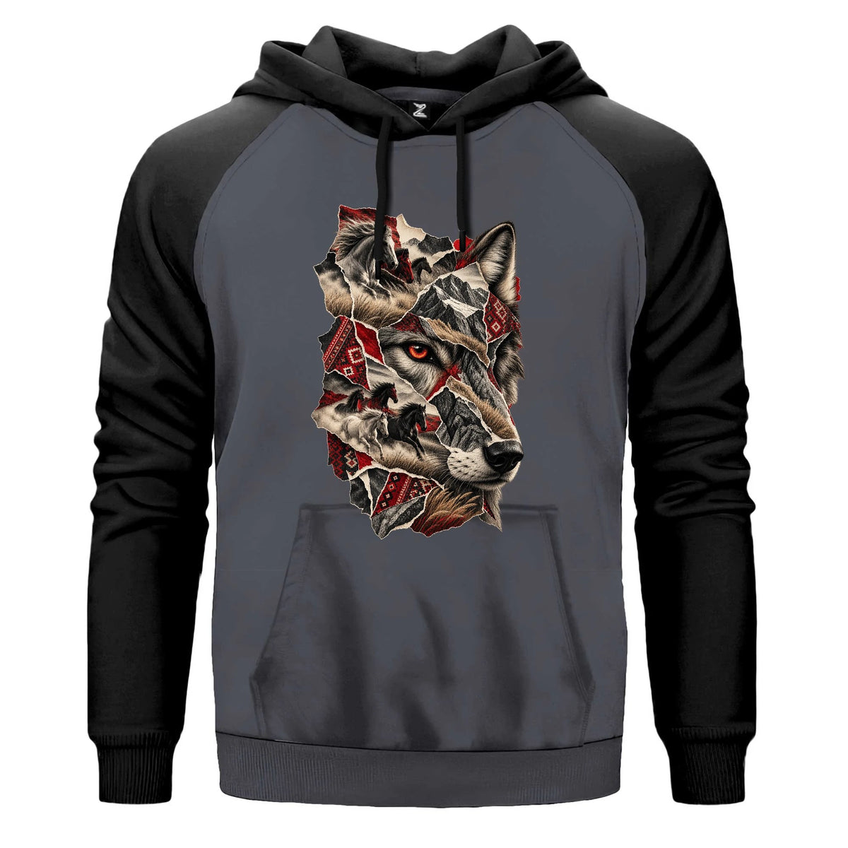 Bozkurt Göç Kolajı Renkli Reglan Kol Sweatshirt Kapşonlu