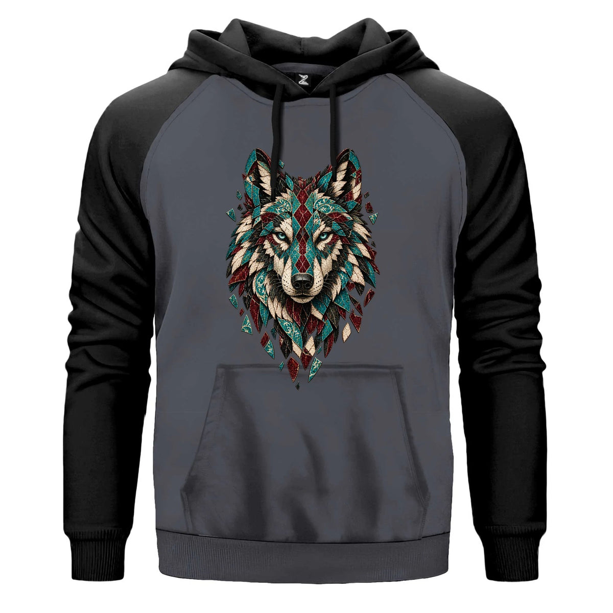 Turkuaz Mozaik Bozkurt Renkli Reglan Kol Sweatshirt Kapşonlu