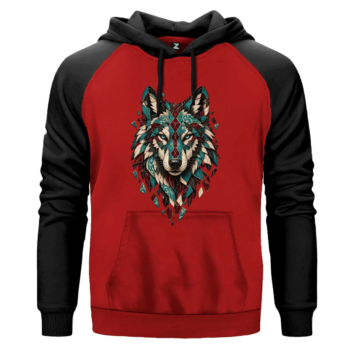 Turkuaz Mozaik Bozkurt Renkli Reglan Kol Sweatshirt Kapşonlu