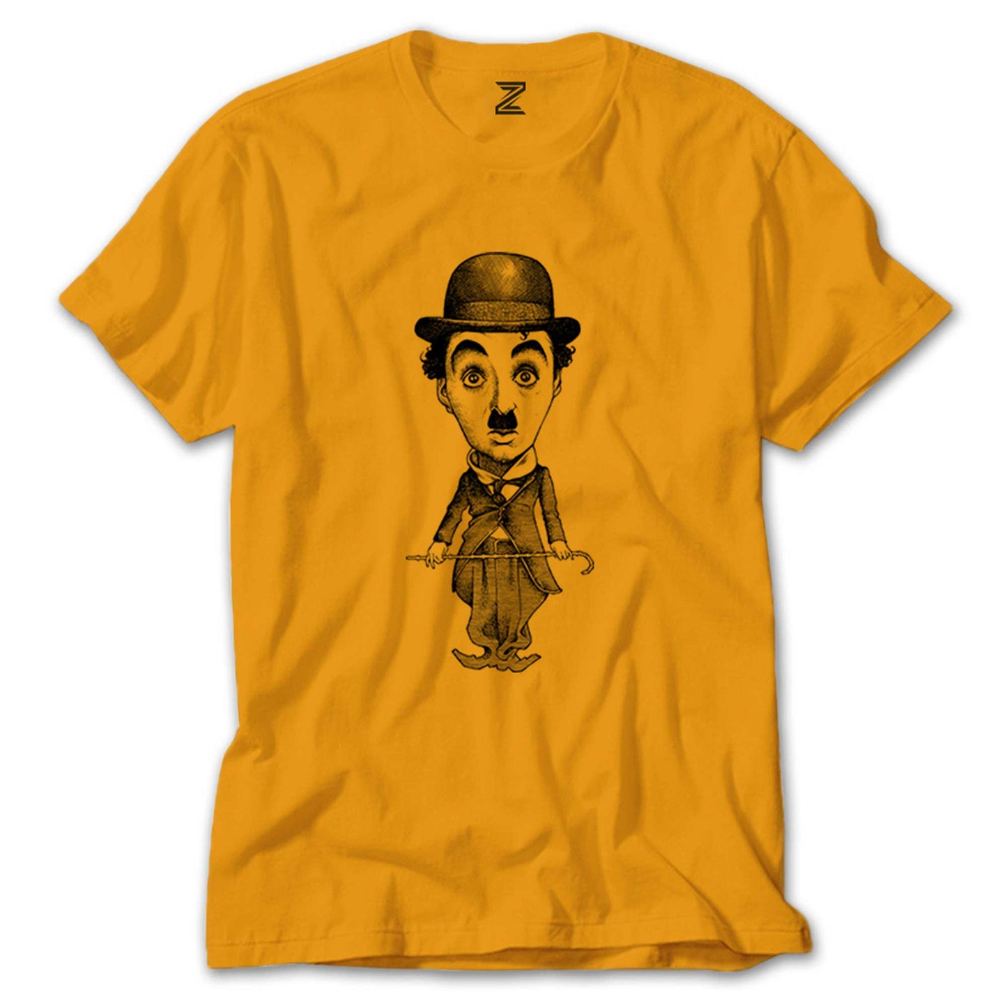 İndirimli Charlie Chaplin Karikatür Sarı Tişört