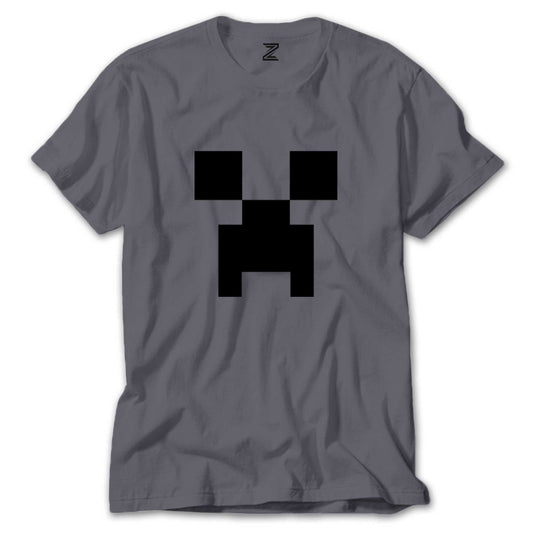 İndirimli Minecraft Creeper Face Gri Tişört