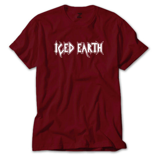 İndirimli Iced Earth Logo Kırmızı Tişört