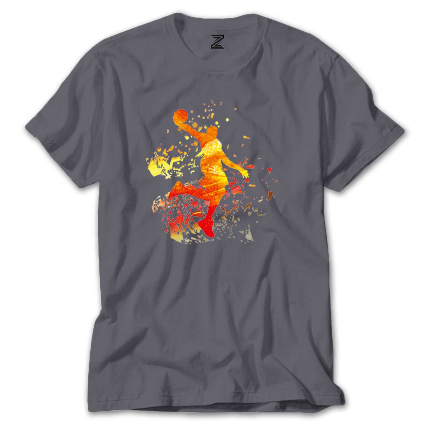 İndirimli Basketball Fire Silhouette Gri Tişört