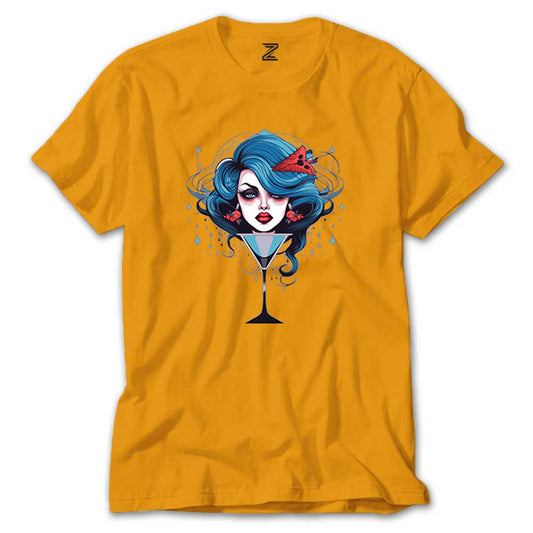 Woman in Martini Glas Renkli Tişört