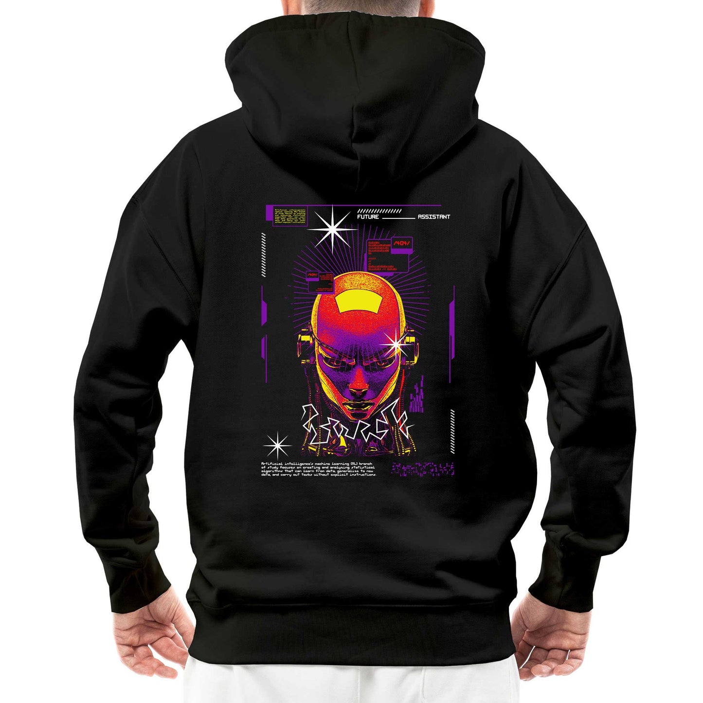Machine Learning Mor Futurei Siyah Streetwear Kapşonlu Hoodie