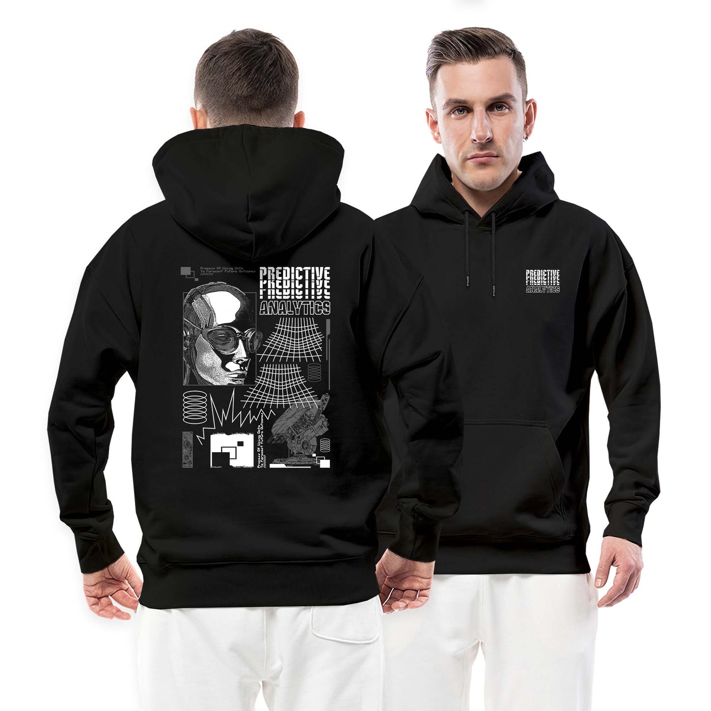 Predictive Analytics Siyah Streetwear Kapşonlu Hoodie