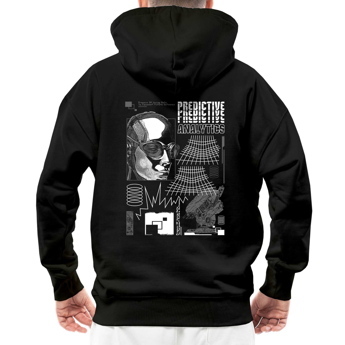Predictive Analytics Siyah Streetwear Kapşonlu Hoodie