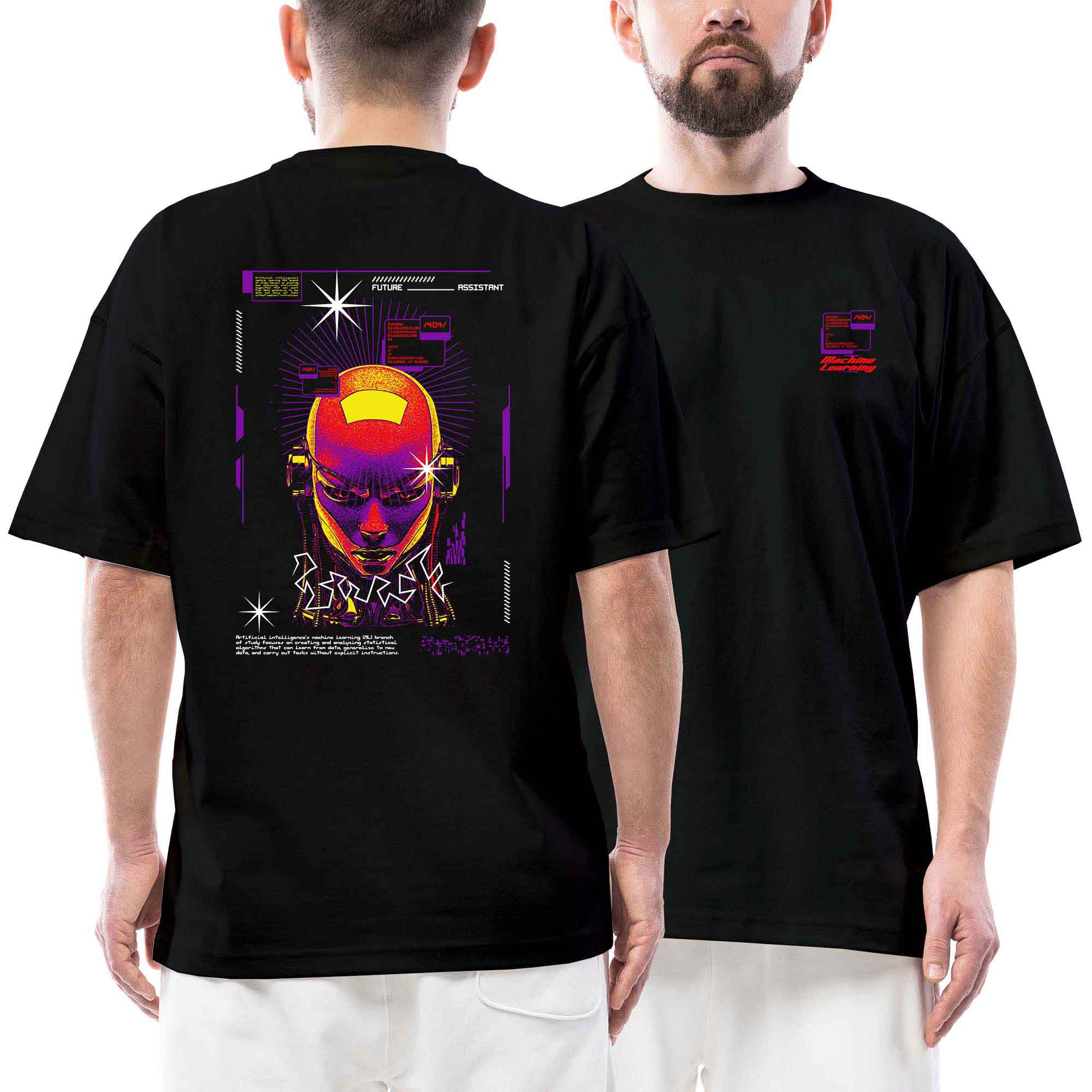 Machine Learning Mor Futurei Streetwear Siyah Oversize Tişört