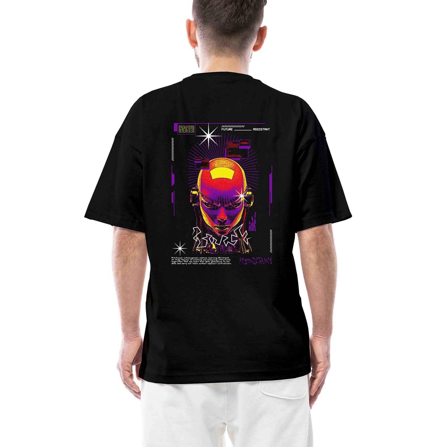 Machine Learning Mor Futurei Streetwear Siyah Oversize Tişört