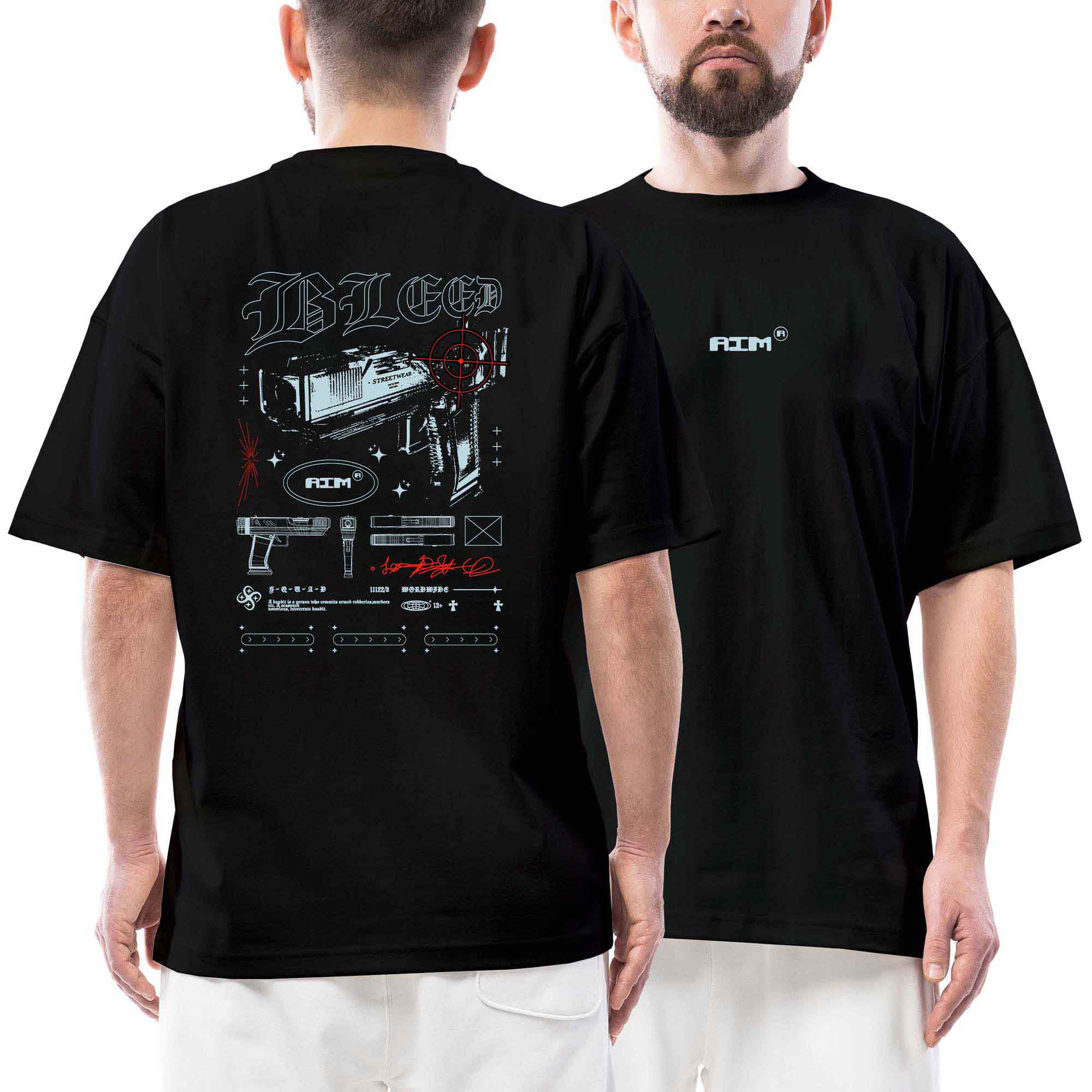 Aim Guns Streetwear Siyah Oversize Tişört | Zepplin Giyim