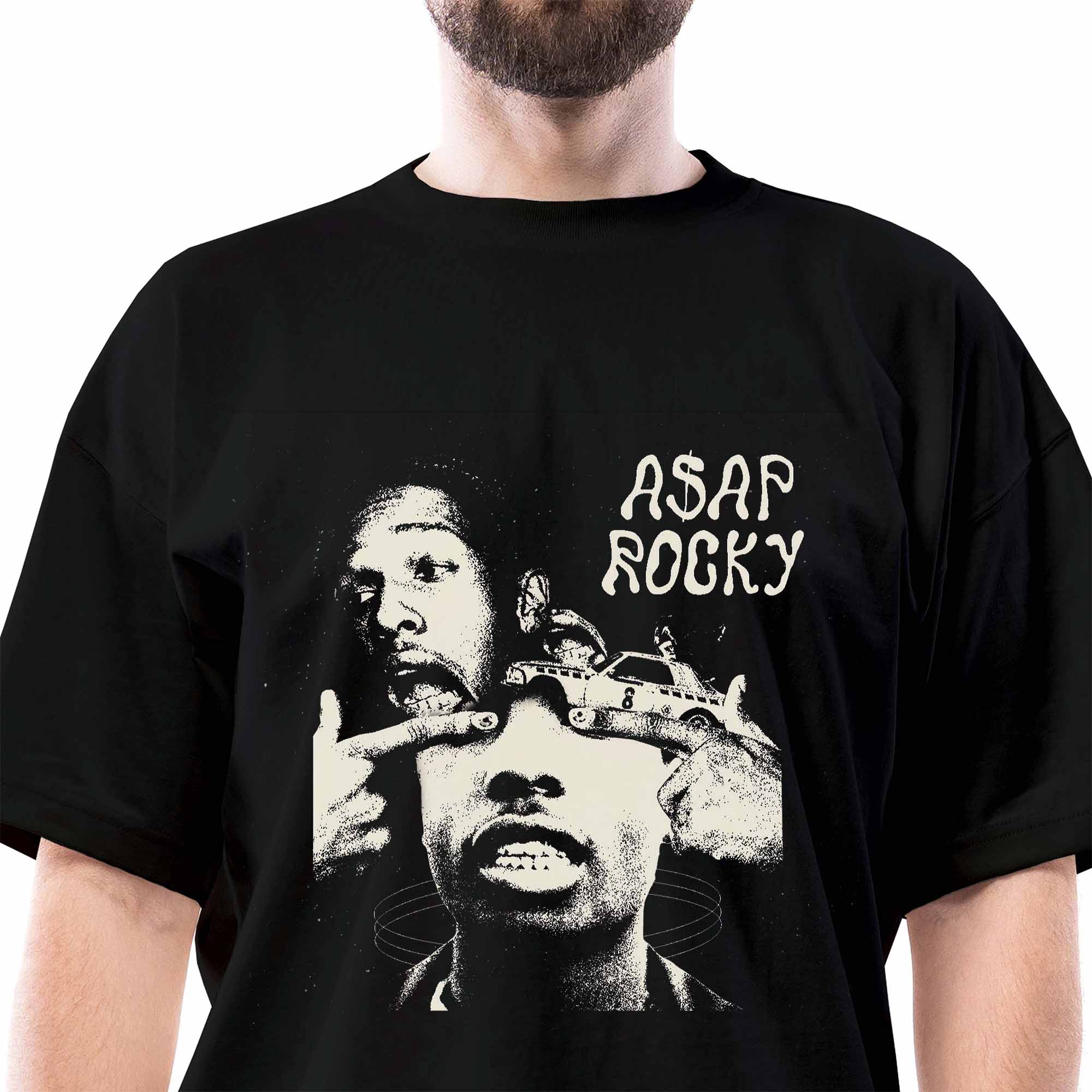 Asap Rocky Abstract Siyah Oversize Tişört | Zepplin Giyim