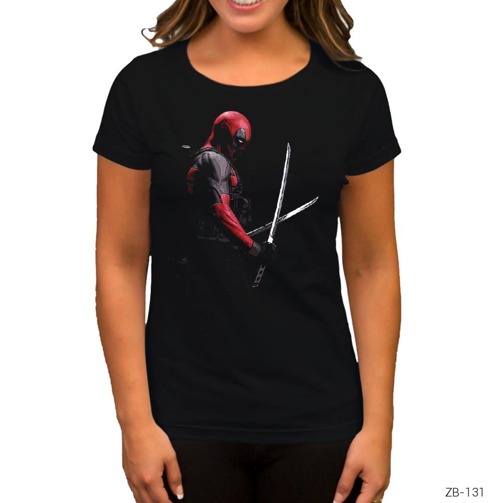 Deadpool Kılıçlı Siyah Kadın Tişört