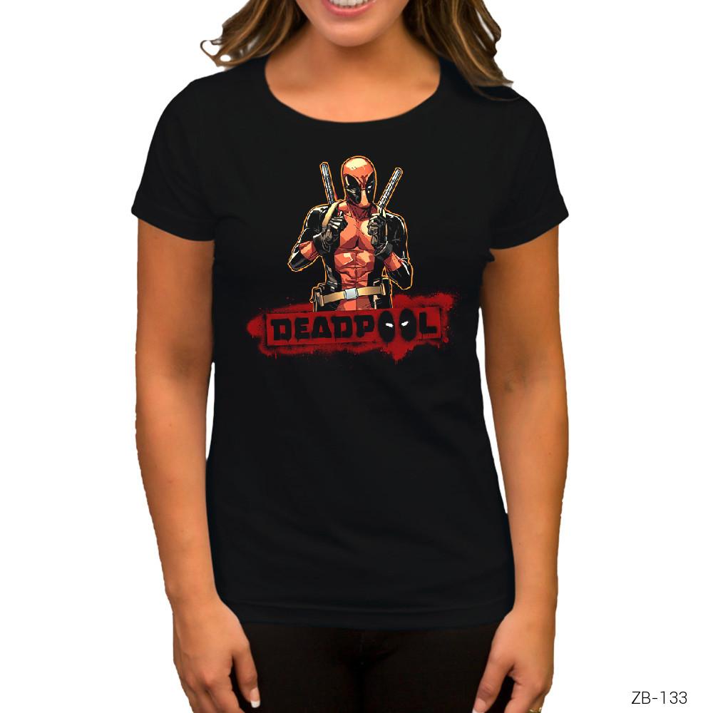Deadpool Dual Sword Siyah Kadın Tişört