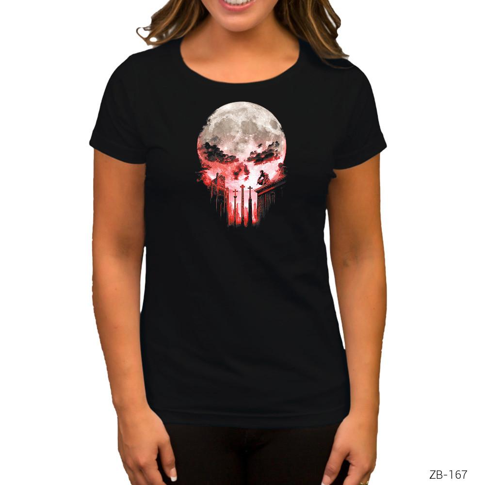 Punisher Moon Siyah Kadın Tişört