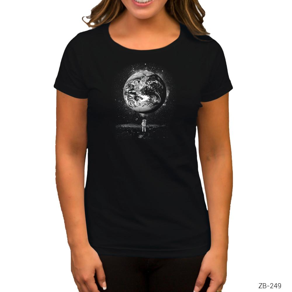 Aydaki Adam Siyah Kadın Tişört