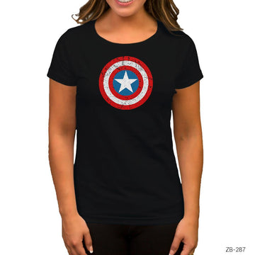 Captain America Kalkan Siyah Kadın Tişört