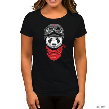 Panda Pilot Siyah Kadın Tişört