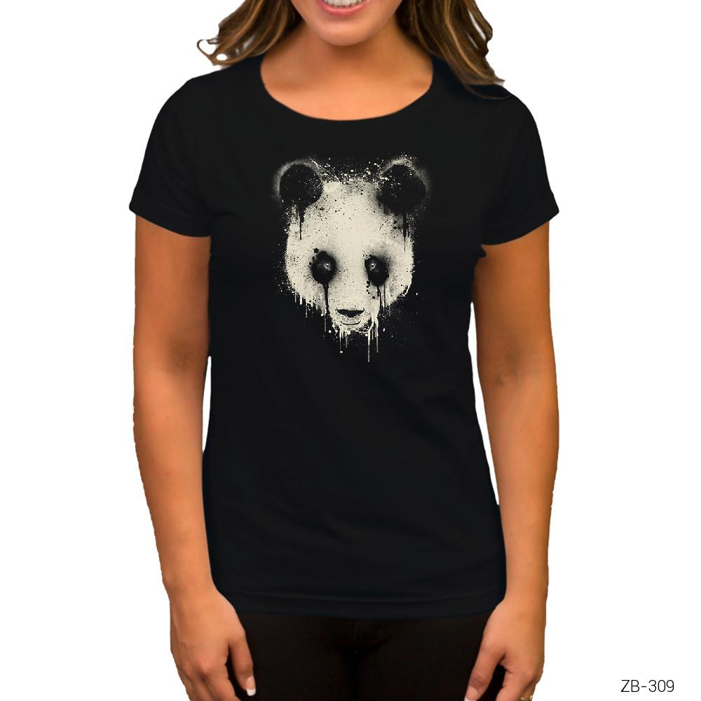 Panda Splash Siyah Kadın Tişört