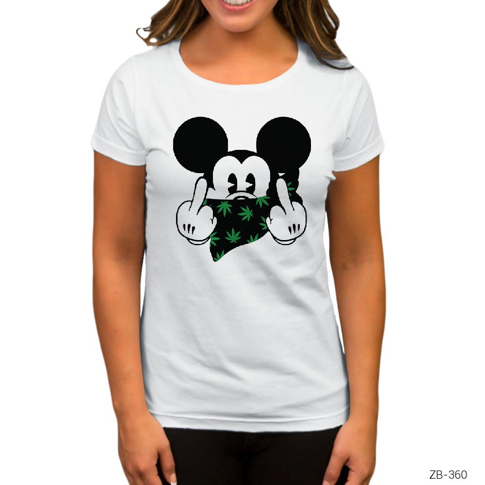 Mickey Mouse Smoker Beyaz Kadın Tişört