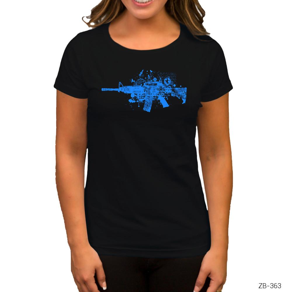Blue Machine Gun Siyah Kadın Tişört
