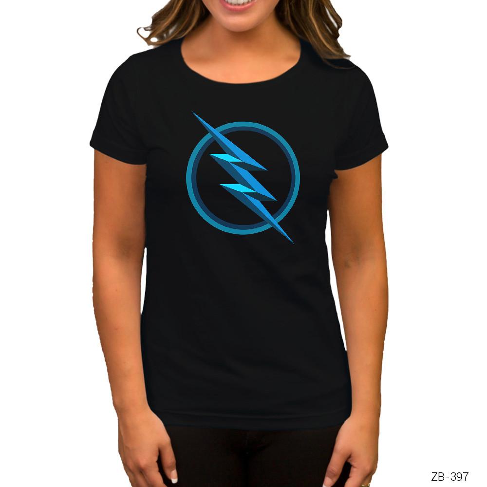 Flash Logo Blue Siyah Kadın Tişört
