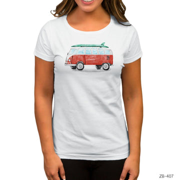 Wolksvagen Minibus Paint Beyaz Kadın Tişört