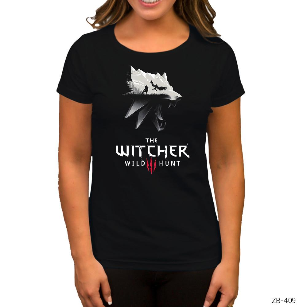 The Witcher 3 Wolf Silhouette Siyah Kadın Tişört