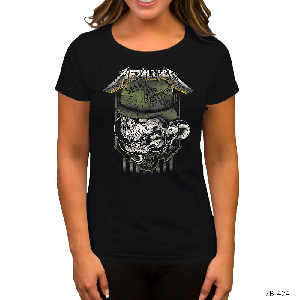 Metallica Seek and Destroy Siyah Kadın Tişört