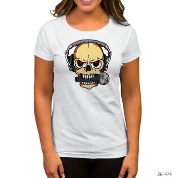 Rock Music Skull Beyaz Kadın Tişört