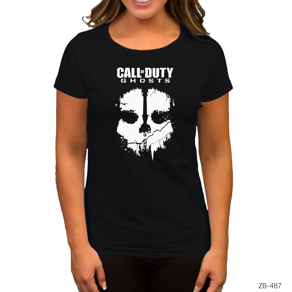 Call of Duty Ghost Stencil Siyah Kadın Tişört