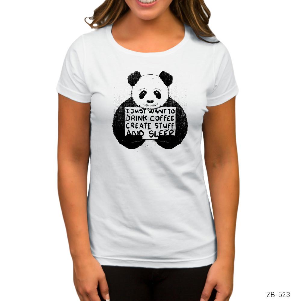 Cute Panda Beyaz Kadın Tişört