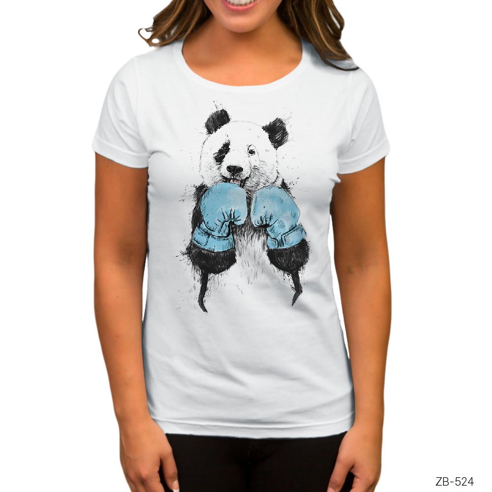 Panda Boxer Beyaz Kadın Tişört