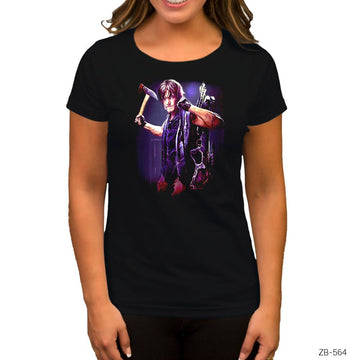 The Walking Dead Daryl with Axe Siyah Kadın Tişört