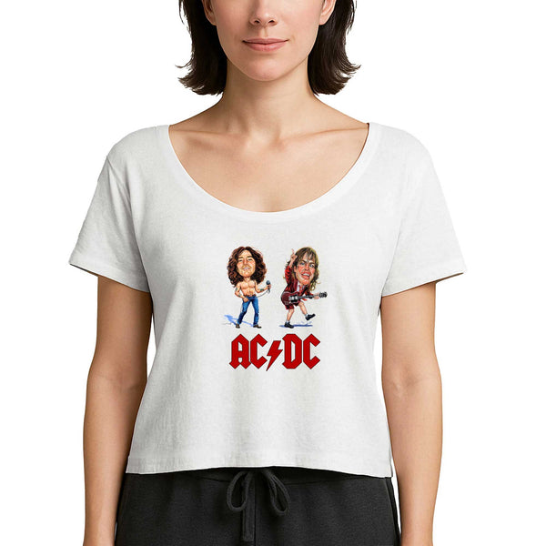 AC DC Cartoon Beyaz Kadın Tişört