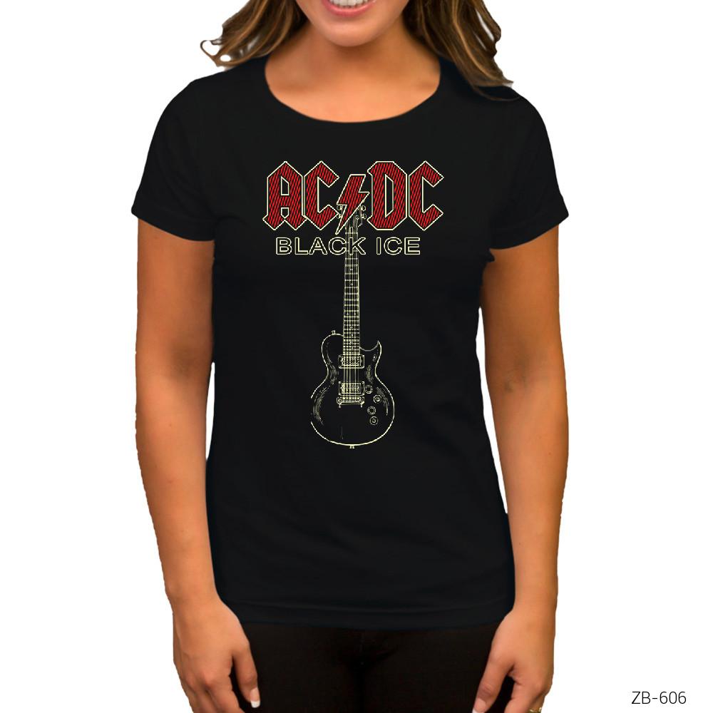 AC DC Black Ice Guitar Siyah Kadın Tişört