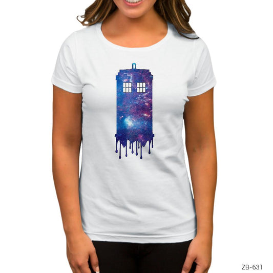 Doctor Who Police Box Paint Beyaz Kadın Tişört