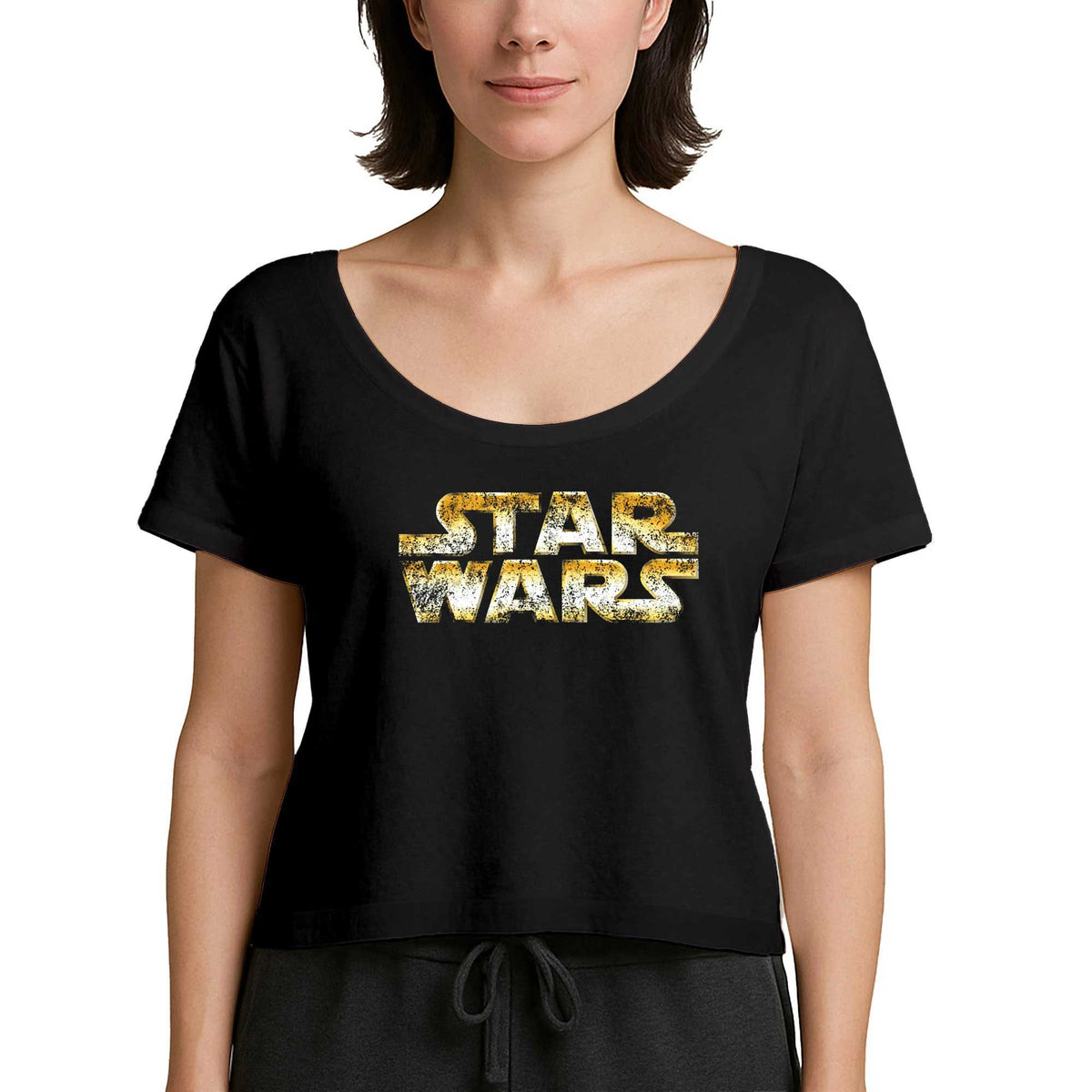 Star Wars Logo Detrited Siyah Kadın Tişört