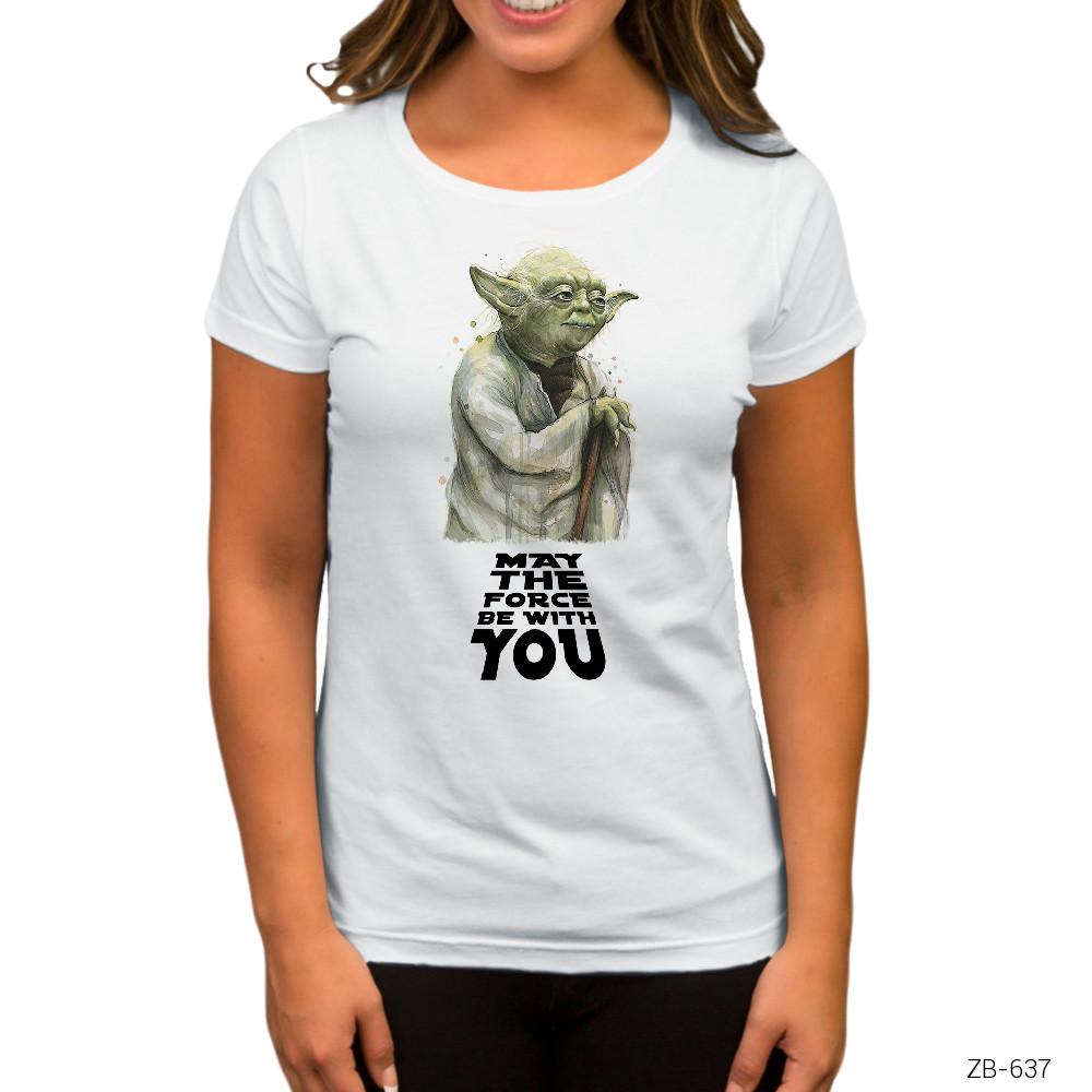 Star Wars Yoda May the Force Be With You Beyaz Kadın Tişört