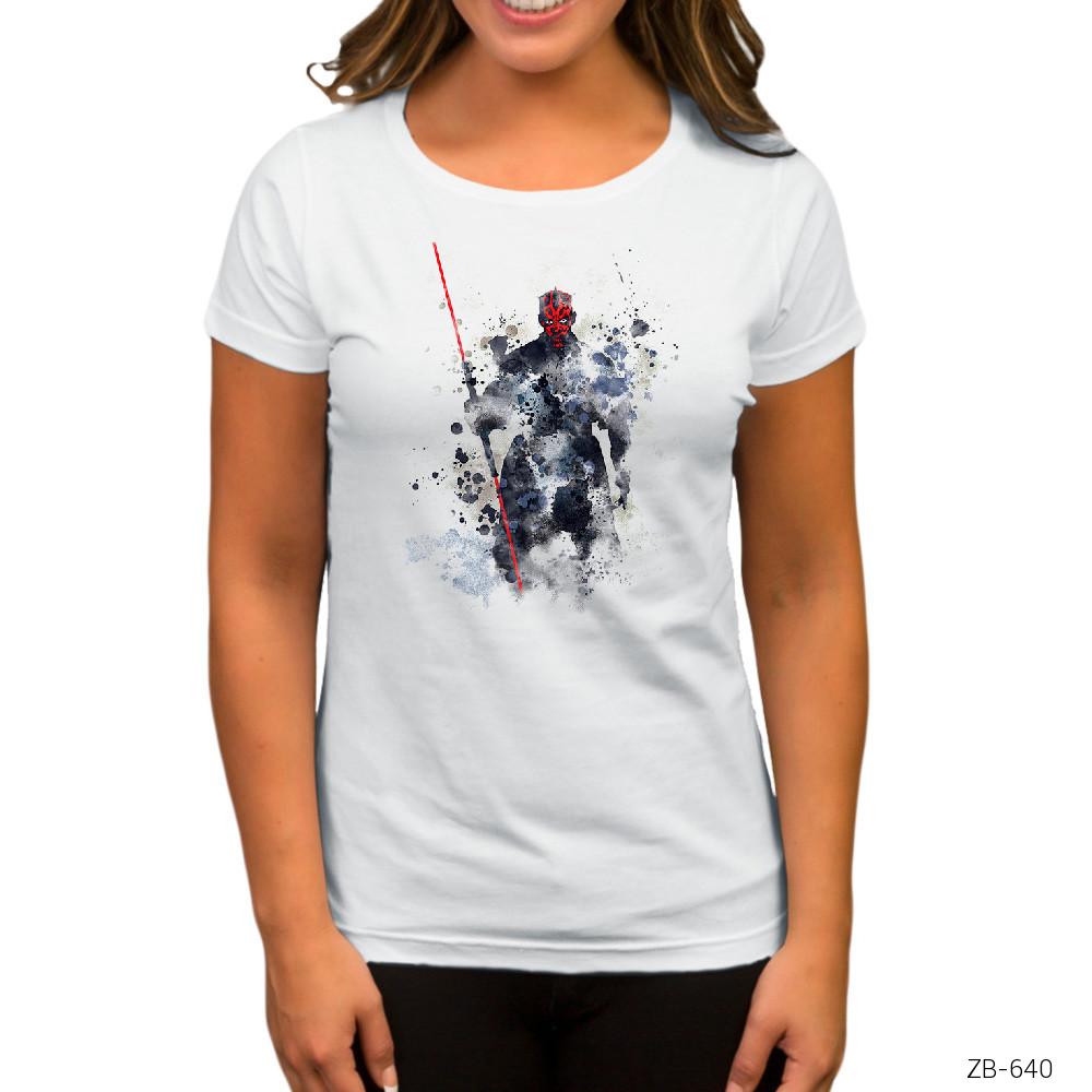 Star Wars Darth Maul Artwork Beyaz Kadın Tişört