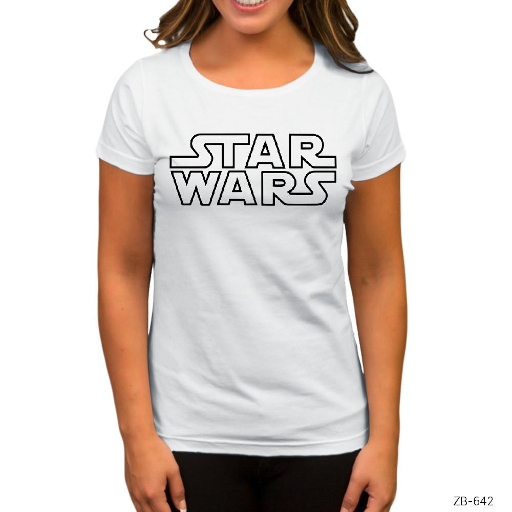 Star Wars Logo Line Beyaz Kadın Tişört