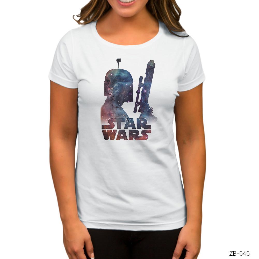 Star Wars Silhouette in Space Beyaz Kadın Tişört